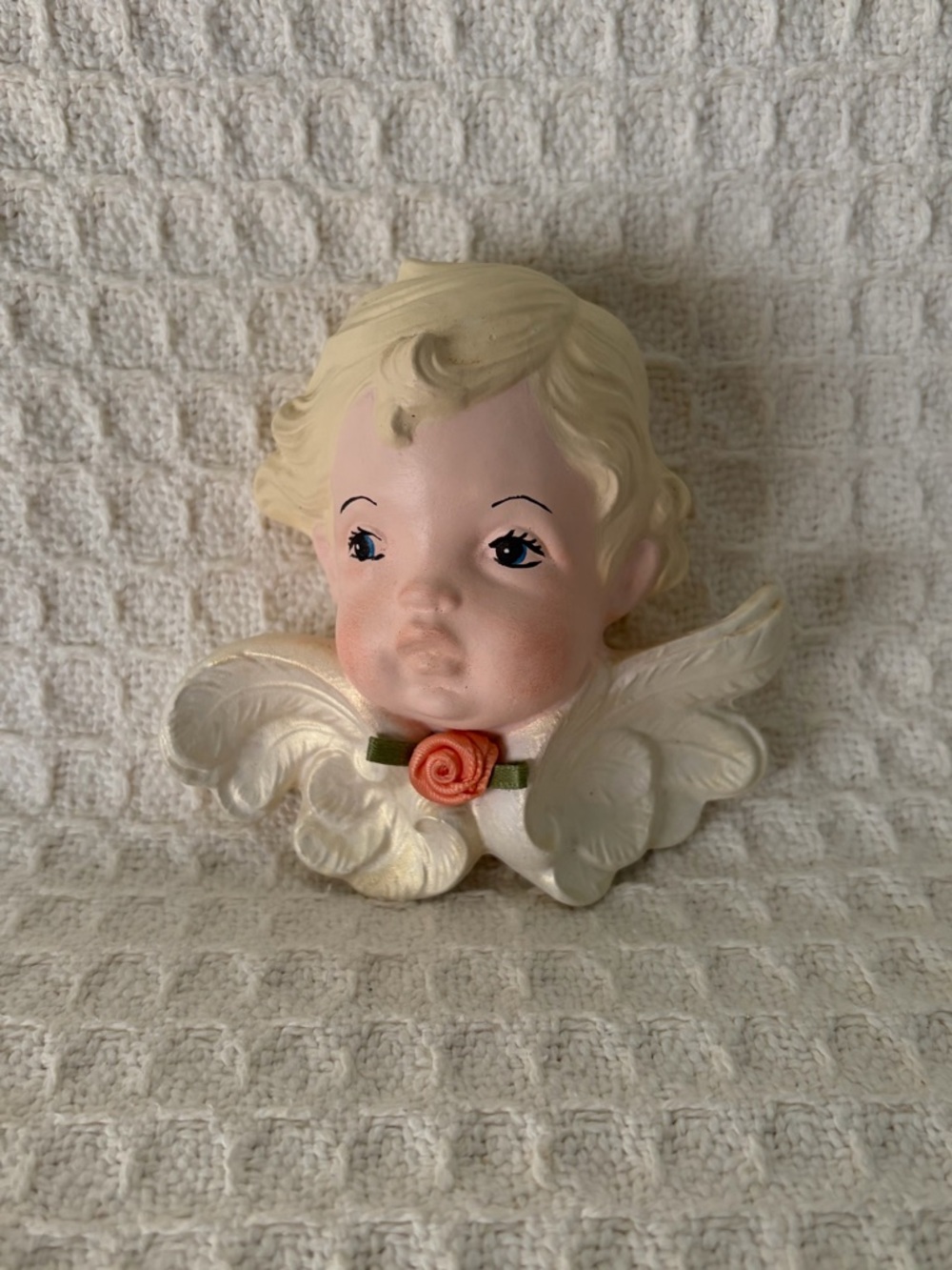 Vintage Scioto Mold 1987 Cherub Wall Plaque With Added Rose Accent
